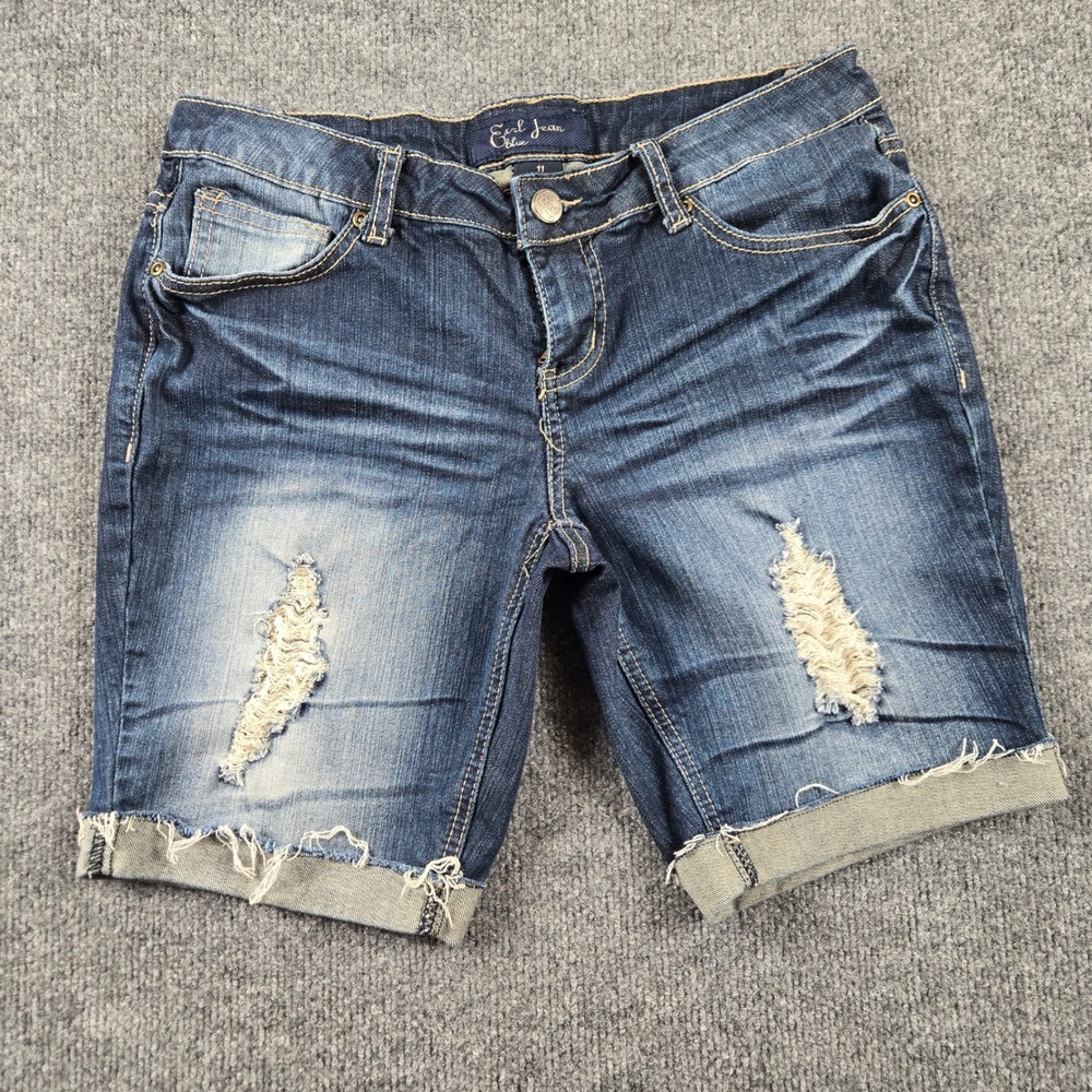 Earl Jean Denim Shorts Women 11 Blue Y2K Distressed Frayed Cuffed Mid Rise